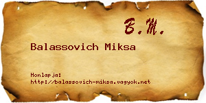 Balassovich Miksa névjegykártya